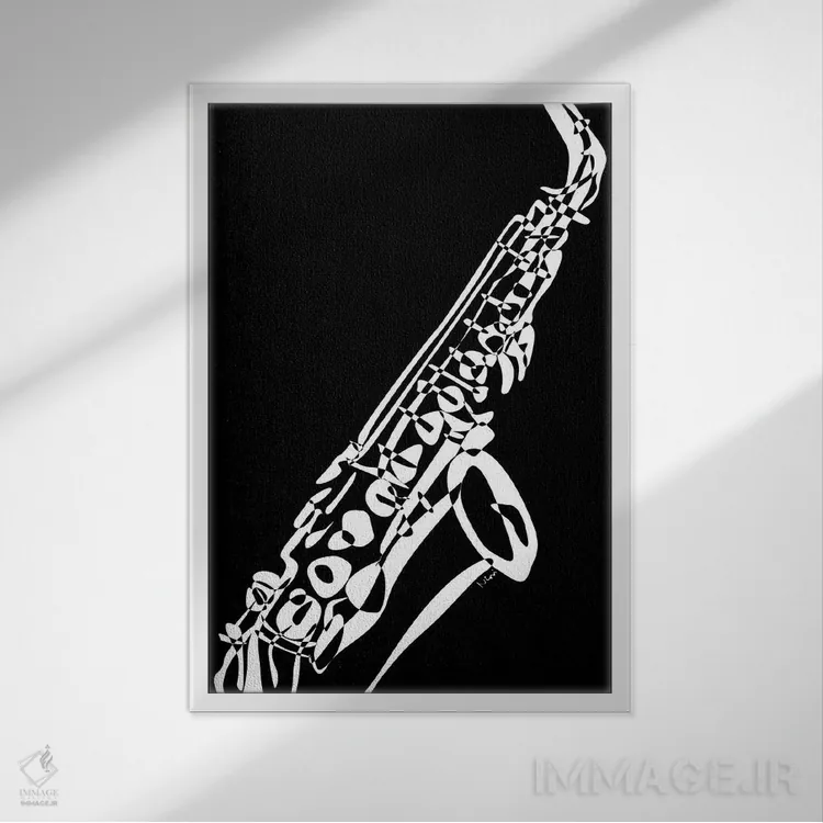 تابلو مینیمال ساکسیفون مشکی اثر نیسه کرونا - نمای قابدار سفید