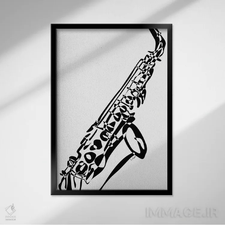 تابلو مینیمال ساکسیفون اثر نیسه کرونا - نمای قابدار مشکی