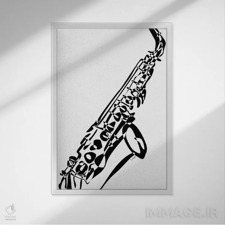 تابلو مینیمال ساکسیفون اثر نیسه کرونا - نمای قابدار سفید