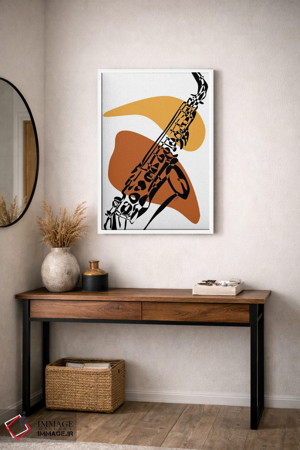 تابلو مینیمال ساکسیفون خاکی اثر نیسه کرونا - D3W