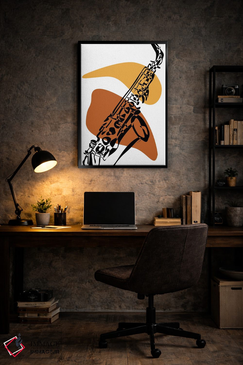 تابلو مینیمال ساکسیفون خاکی اثر نیسه کرونا - D5B