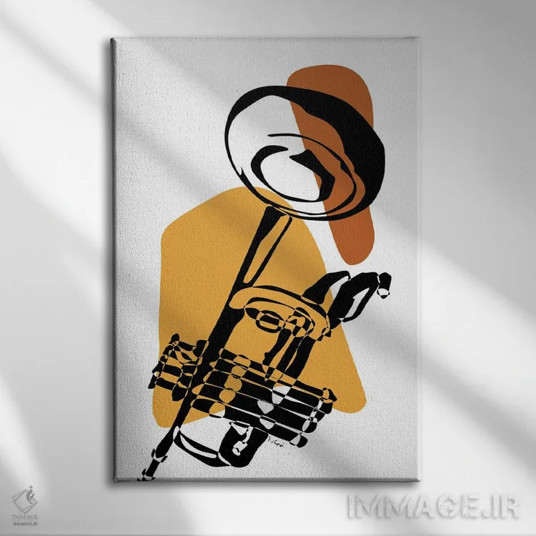 تابلو مینیمال ترومپت خاکی رنگ اثر نیسه کرونا - نمای روبهرو روی دیوار