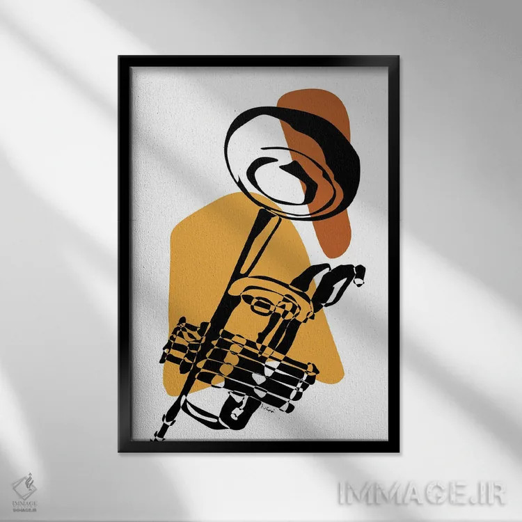 تابلو مینیمال ترومپت خاکی رنگ اثر نیسه کرونا - نمای قابدار مشکی