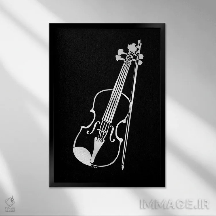 تابلو مینیمال ویولن مشکی اثر نیسه کرونا - نمای قابدار مشکی