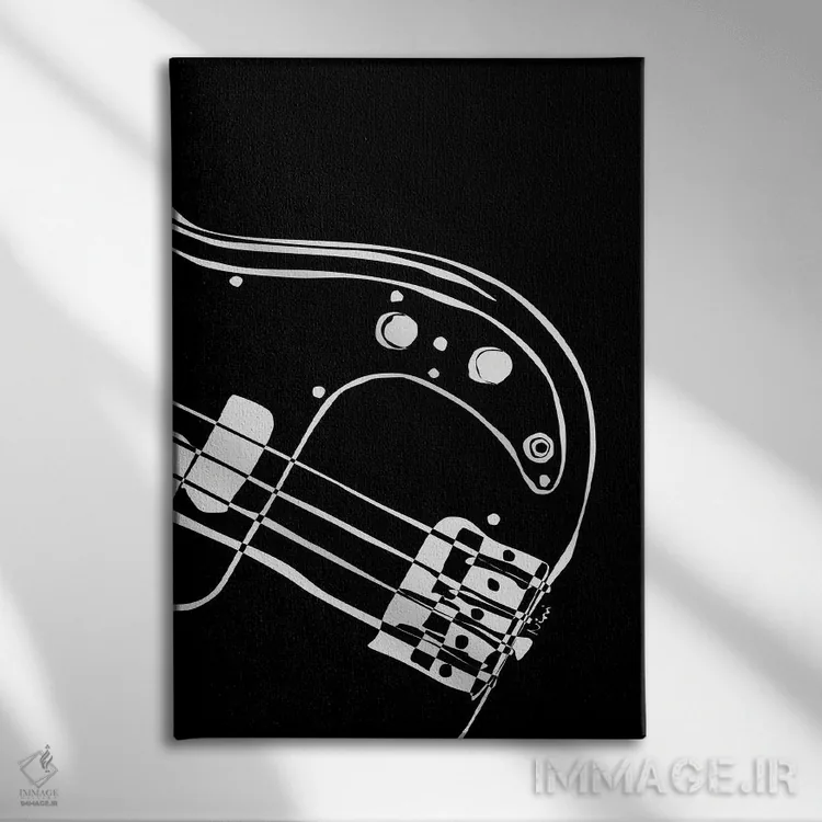 تابلو مینیمال گیتار باس مشکی اثر نیسه کرونا - نمای روبهرو روی دیوار