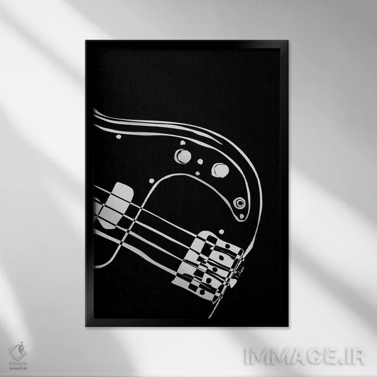 تابلو مینیمال گیتار باس مشکی اثر نیسه کرونا - نمای قابدار مشکی