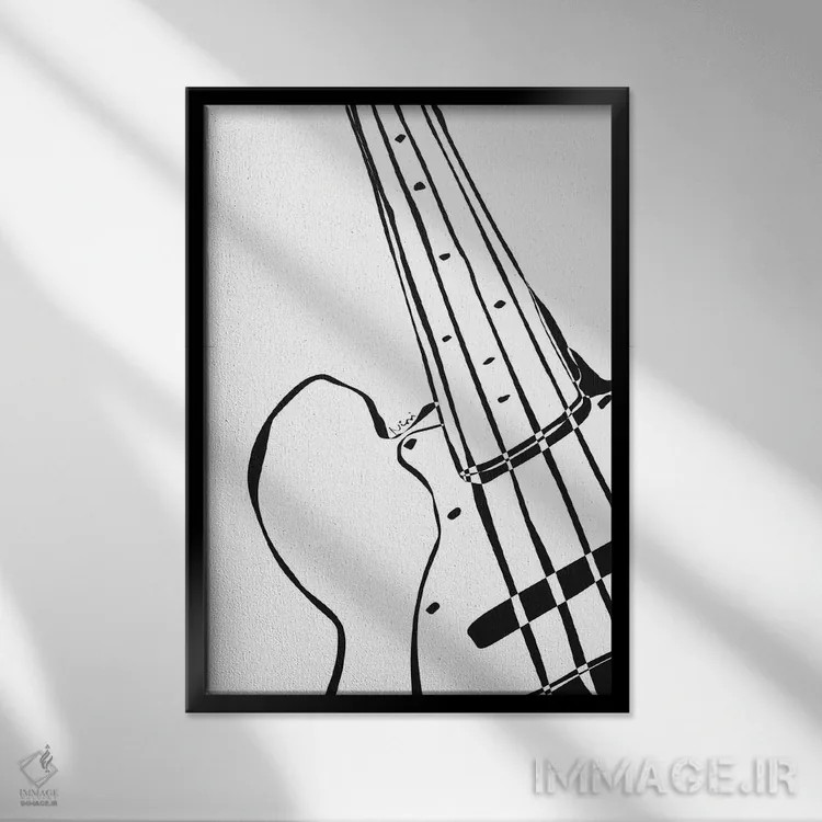 تابلو مینیمال گیتار باس اثر نیسه کرونا - نمای قابدار مشکی