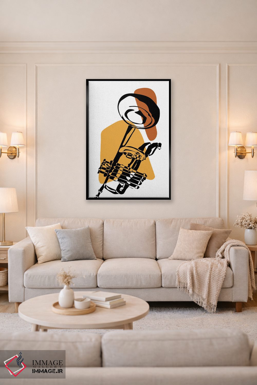 تابلو مینیمال ترومپت خاکی رنگ اثر نیسه کرونا - D4B