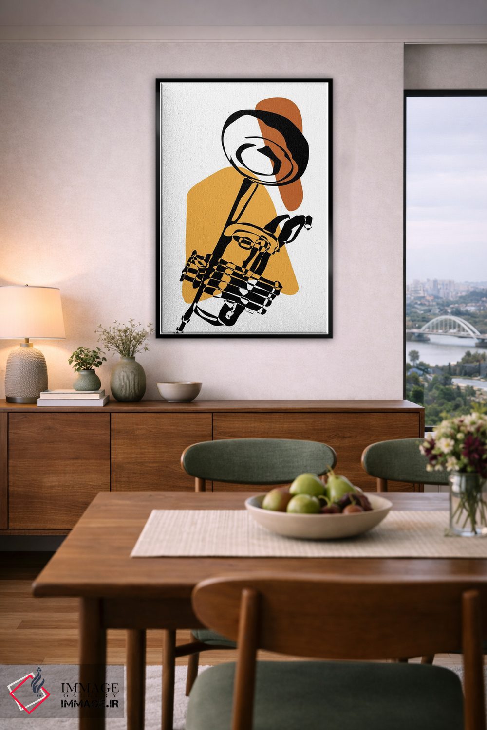 تابلو مینیمال ترومپت خاکی رنگ اثر نیسه کرونا - D6B