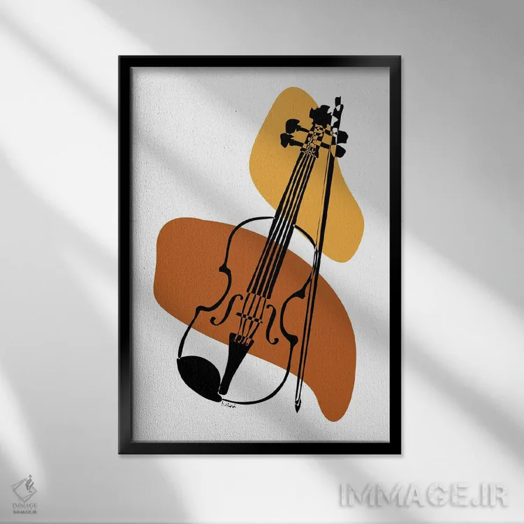 تابلو مینیمال ویولن خاکی اثر نیسه کرونا - نمای قابدار مشکی