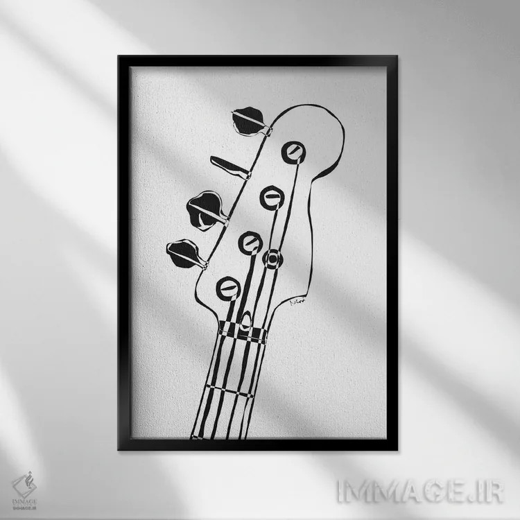 تابلو مینیمال سر گیتار باس اثر نیسه کرونا - نمای قابدار مشکی