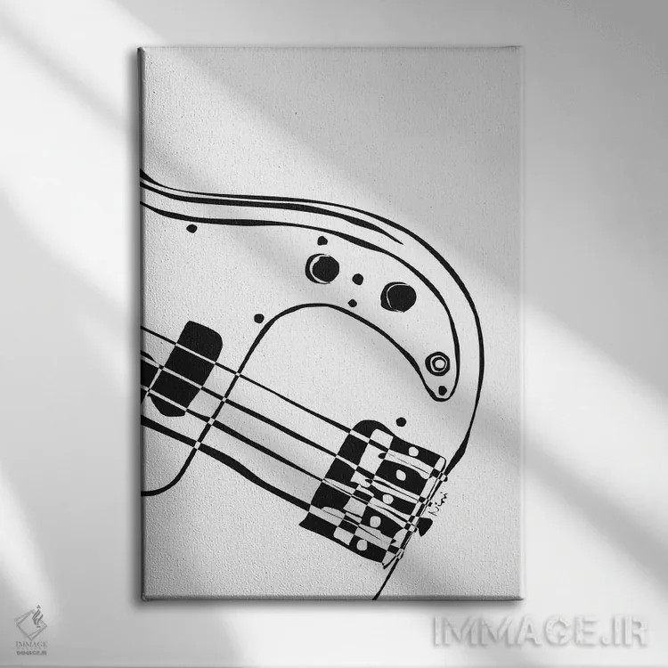 تابلو مینیمال گیتار باس سفید اثر نیسه کرونا - نمای روبهرو روی دیوار