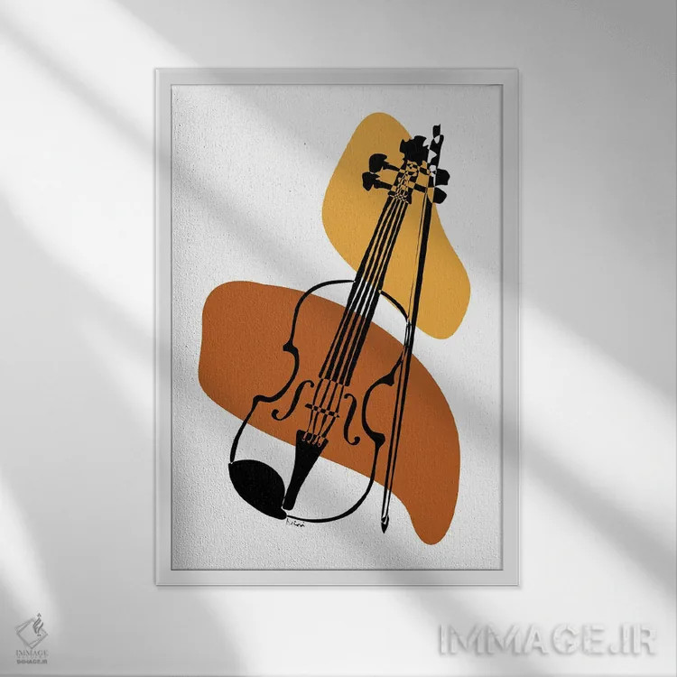تابلو مینیمال ویولن خاکی اثر نیسه کرونا - نمای قابدار سفید