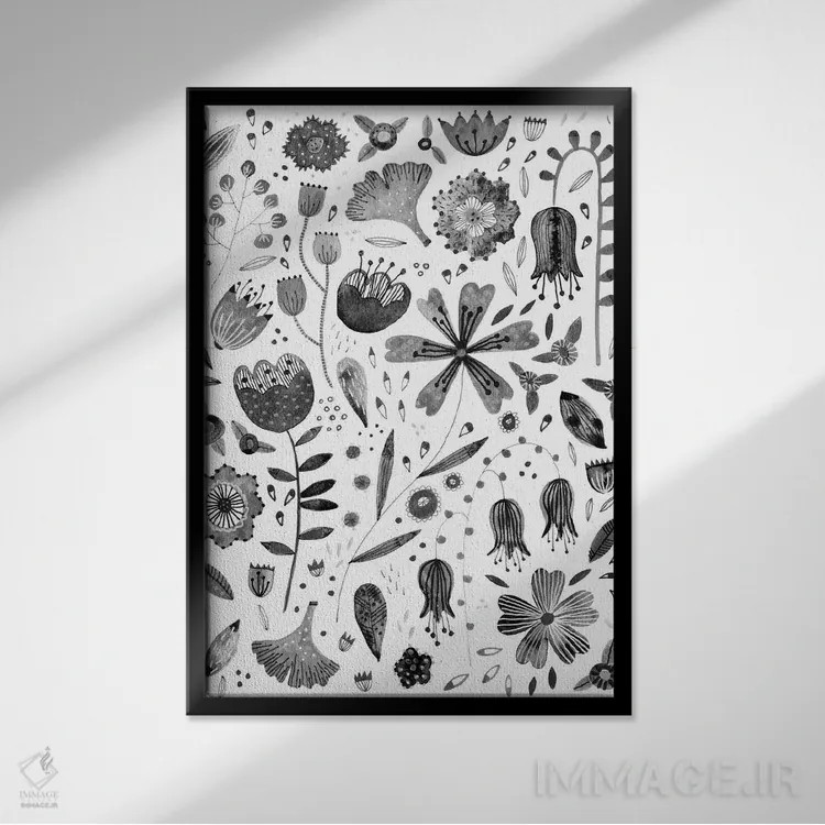 تابلو دکوراتیو گل های جوهری اثر نیک اسکویرل - نمای قابدار مشکی