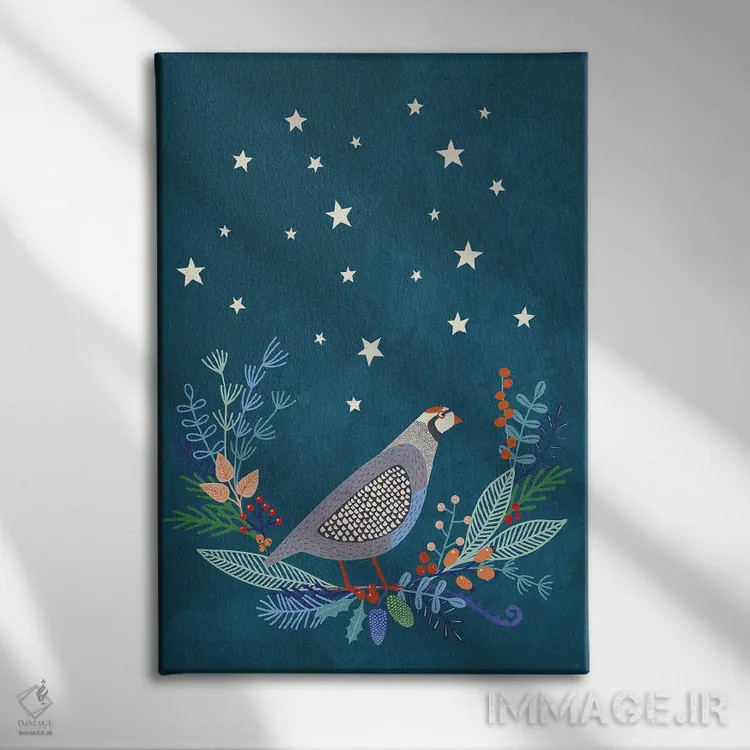 تابلو دکوراتیو بلدرچین در شب اثر نیک اسکویرل - نمای روبهرو روی دیوار