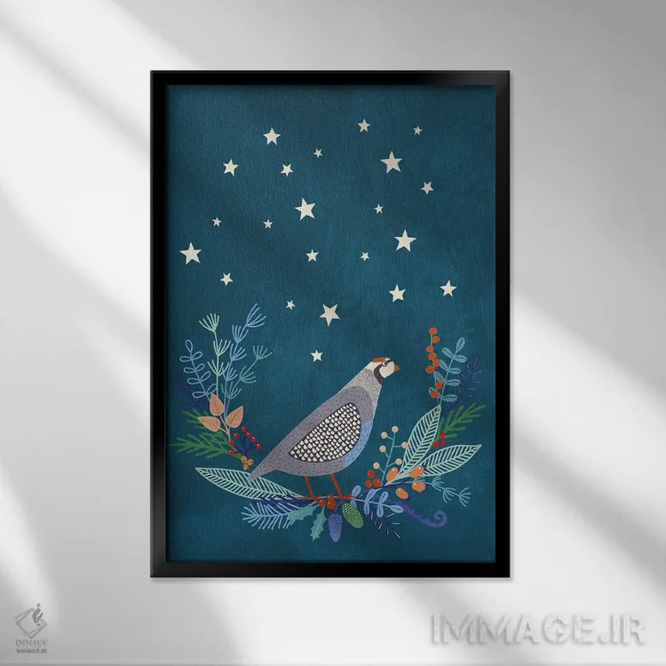 تابلو دکوراتیو بلدرچین در شب اثر نیک اسکویرل - نمای قابدار مشکی