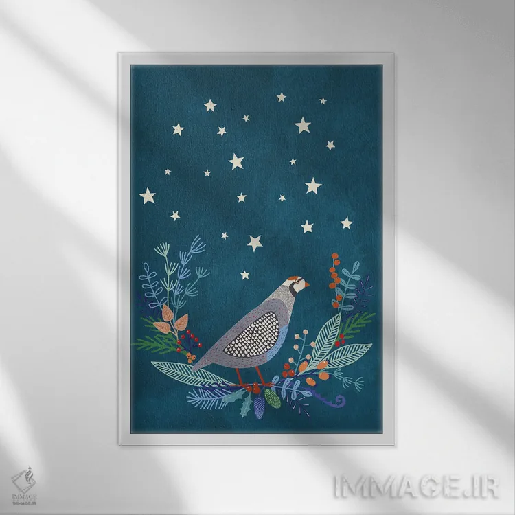 تابلو دکوراتیو بلدرچین در شب اثر نیک اسکویرل - نمای قابدار سفید