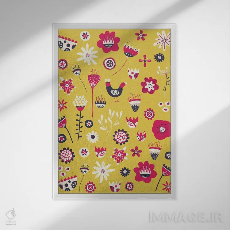 تابلو دکوراتیو گل های سنتی بهاری زرد اثر نیک اسکویرل - نمای قابدار سفید