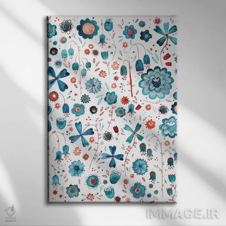 تابلو دکوراتیو باغ گل فیروزه ای اثر نیک اسکویرل - نمای روبهرو روی دیوار