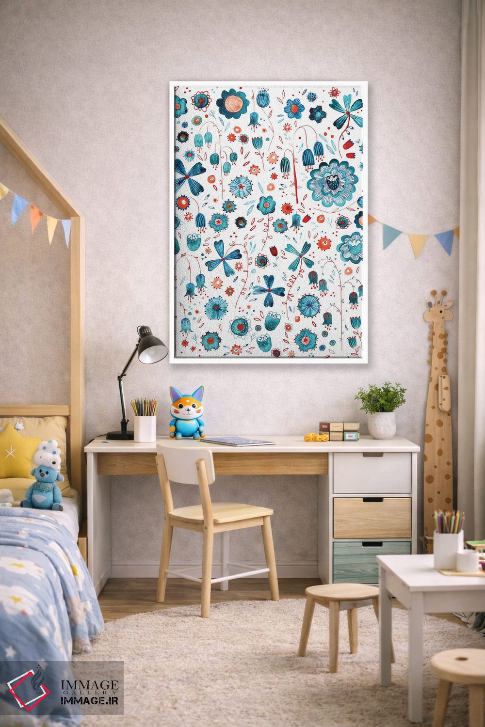تابلو دکوراتیو باغ گل فیروزه ای اثر نیک اسکویرل - D1W
