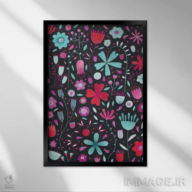 تابلو دکوراتیو چمنزار انگلیسی فیروزه ای تیره اثر نیک اسکویرل - نمای قابدار مشکی