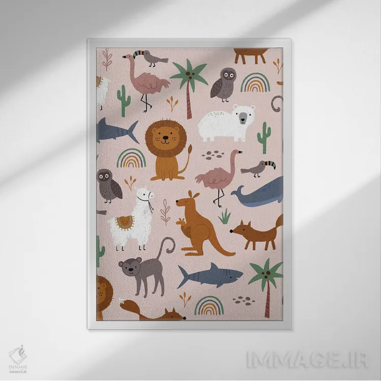 تابلو دکوراتیو مجموعه حیوانات نوزاد ۲ اثر نینا سون - نمای قابدار سفید