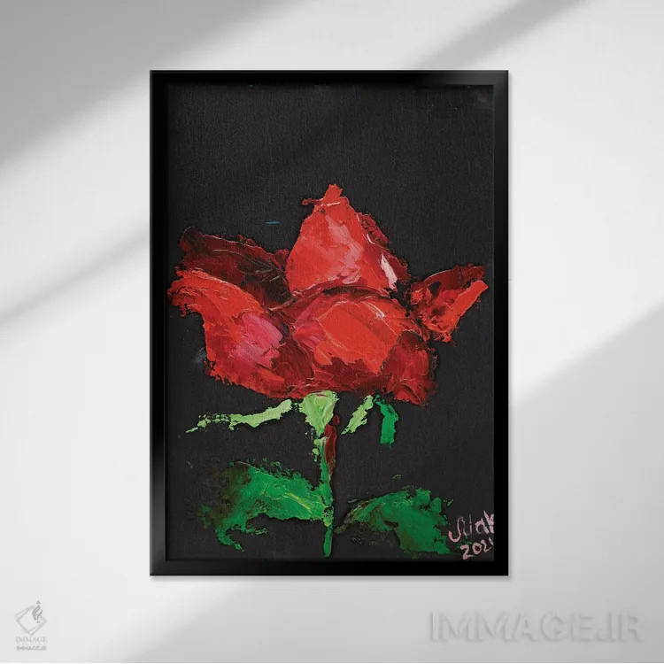 تابلو دکوراتیو رز قرمز II اثر ناتالی مک - نمای قابدار مشکی