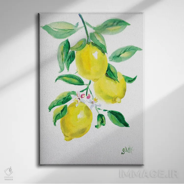 تابلو دکوراتیو شاخه لیمو اثر ناتالی مک - نمای روبهرو روی دیوار