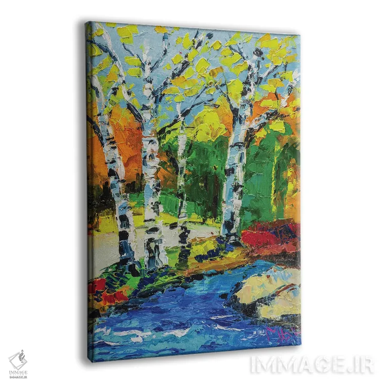 تابلو دکوراتیو منظره درختان توس اثر ناتالی مک - نمای پرسپکتیو محصول