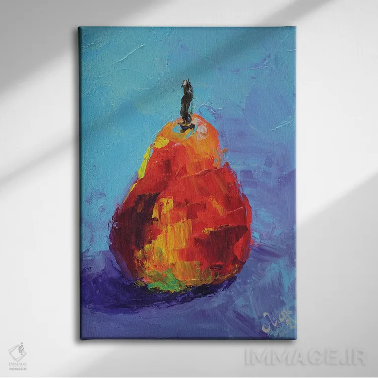 تابلو دکوراتیو گلابی قرمز اثر ناتالی مک - نمای روبهرو روی دیوار