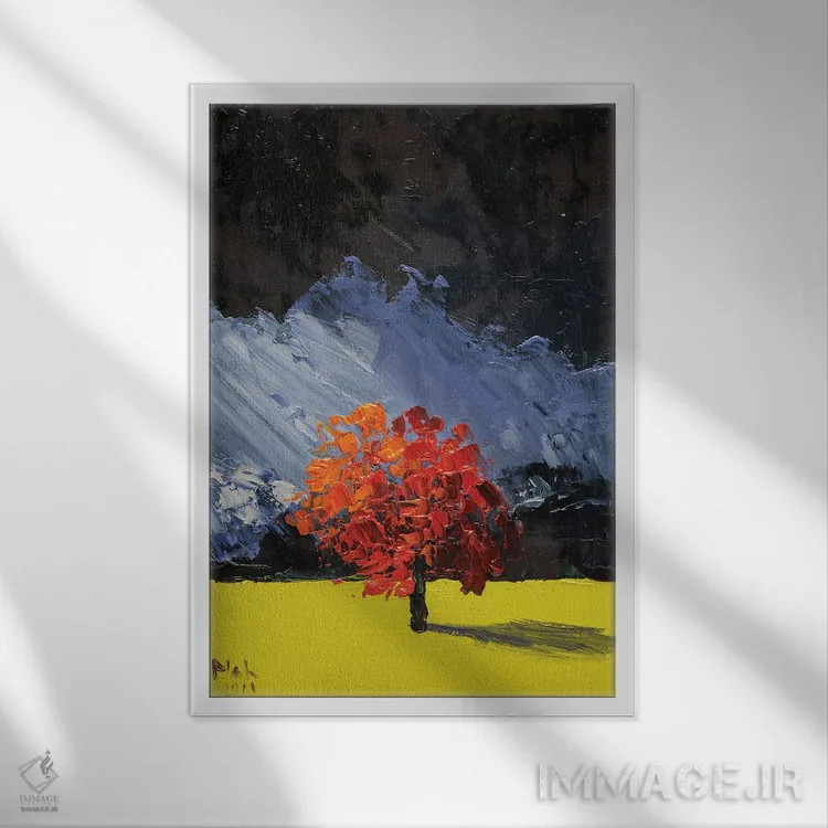 تابلو دکوراتیو منظره درخت قرمز اثر ناتالی مک - نمای قابدار سفید