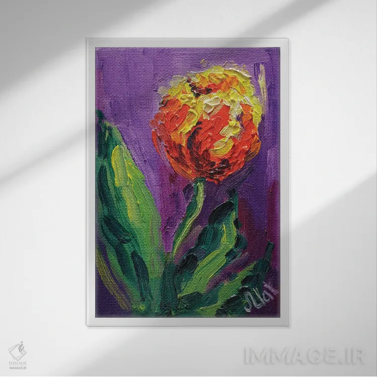 تابلو دکوراتیو لاله نارنجی اثر ناتالی مک - نمای قابدار سفید