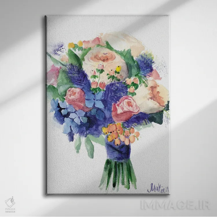 تابلو دکوراتیو دسته گل صدتومانی و ادریسی اثر ناتالی مک - نمای روبهرو روی دیوار