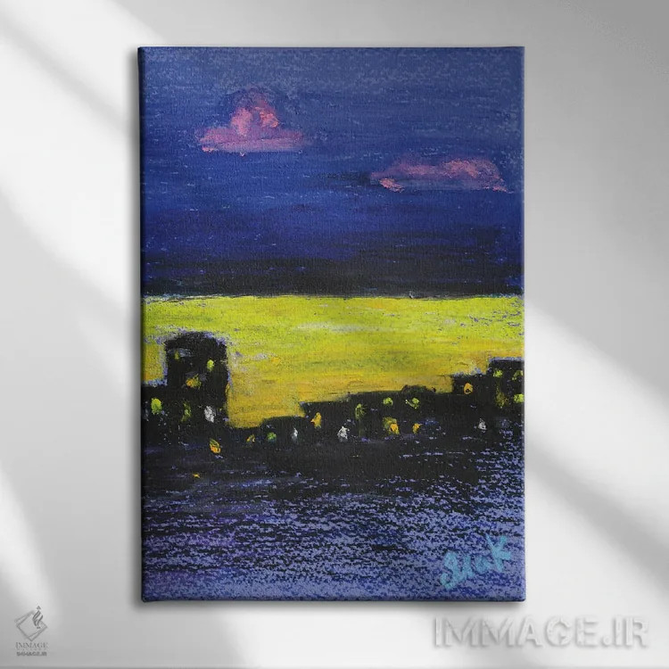 تابلو انتزاعی خط آسمان شب اثر ناتالی مک - نمای روبهرو روی دیوار