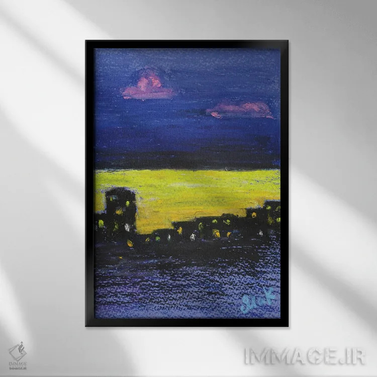 تابلو انتزاعی خط آسمان شب اثر ناتالی مک - نمای قابدار مشکی