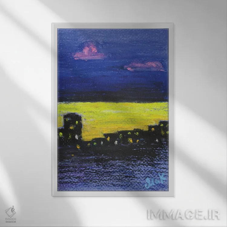 تابلو انتزاعی خط آسمان شب اثر ناتالی مک - نمای قابدار سفید