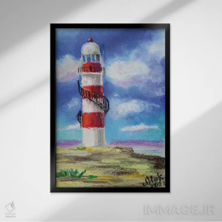 تابلو دکوراتیو فانوس دریایی اثر ناتالی مک - نمای قابدار مشکی