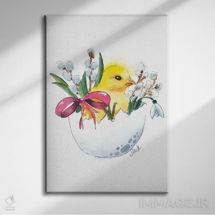 تابلو دکوراتیو جوجه عید پاک در تخم مرغ اثر ناتالی مک - نمای روبهرو روی دیوار