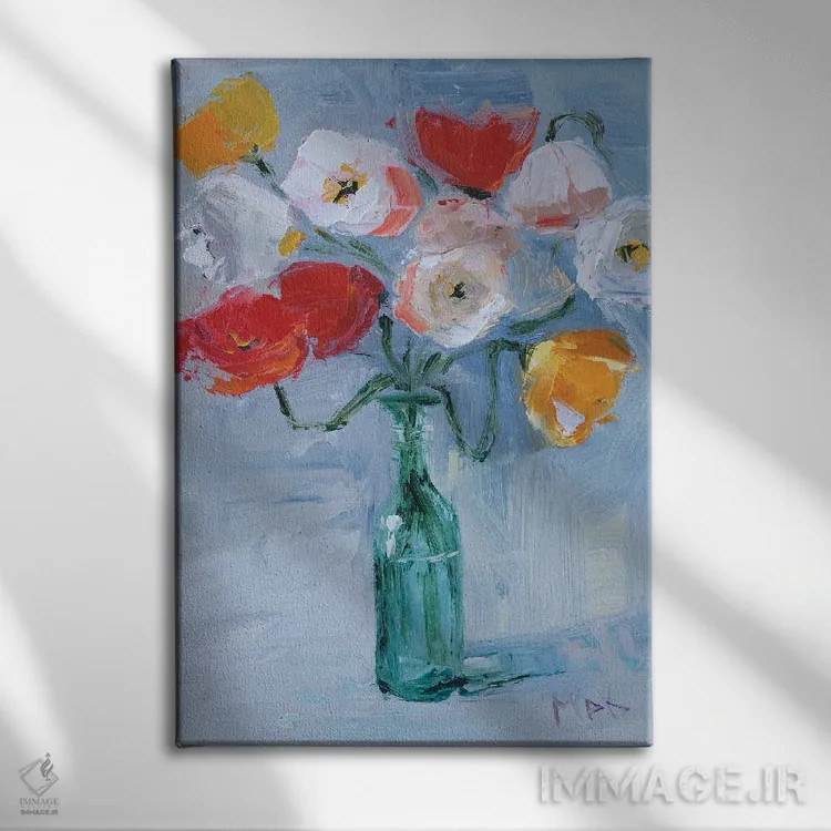 تابلو دکوراتیو دسته گل شقایق در گلدان اثر ناتالی مک - نمای روبهرو روی دیوار