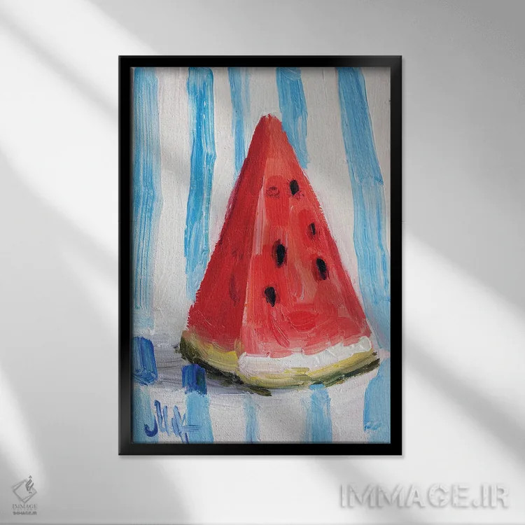 تابلو دکوراتیو طبیعت بی جان هندوانه اثر ناتالی مک - نمای قابدار مشکی