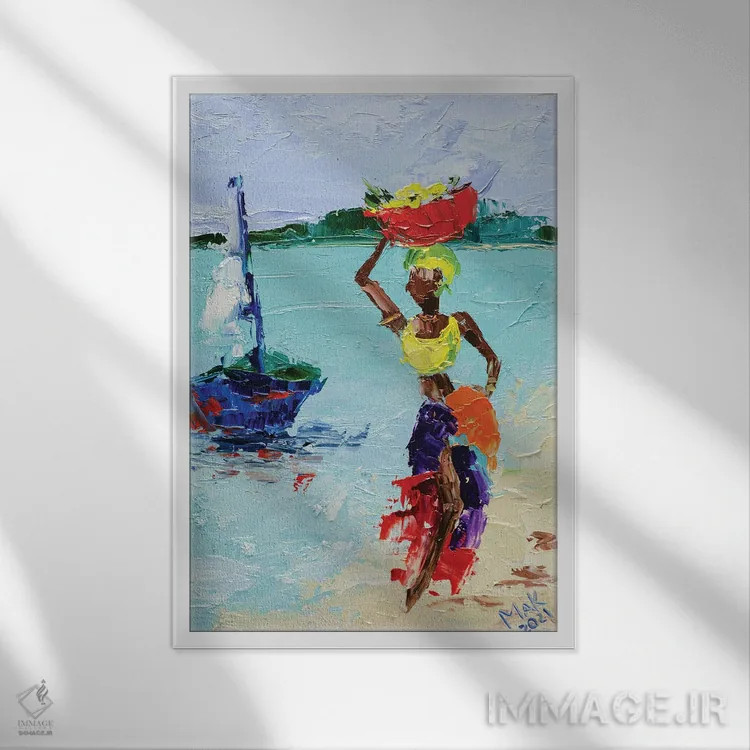 تابلو دکوراتیو زن آفریقایی شماره ۲ اثر ناتالی مک - نمای قابدار سفید