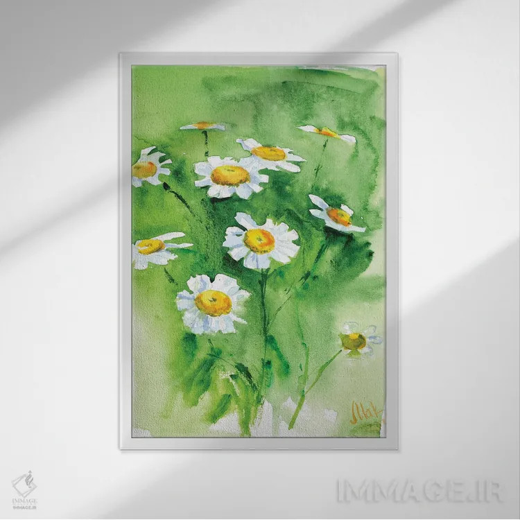 تابلو دکوراتیو بابونه اثر ناتالی مک - نمای قابدار سفید