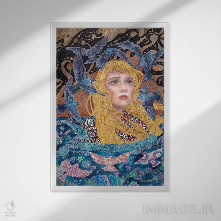 تابلو دکوراتیو نجوای گذرا بر فراز دریاچه آسمانی اثر نیکولاس تاور - نمای قابدار سفید