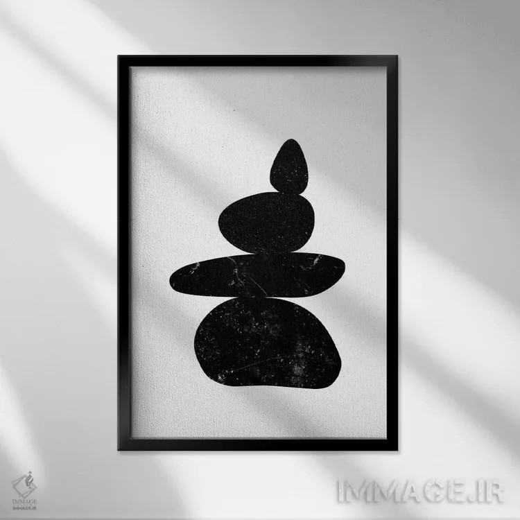 تابلو مینیمال سنگ ریزه های مشکی سوم اثر نووو پرینتس - نمای قابدار مشکی