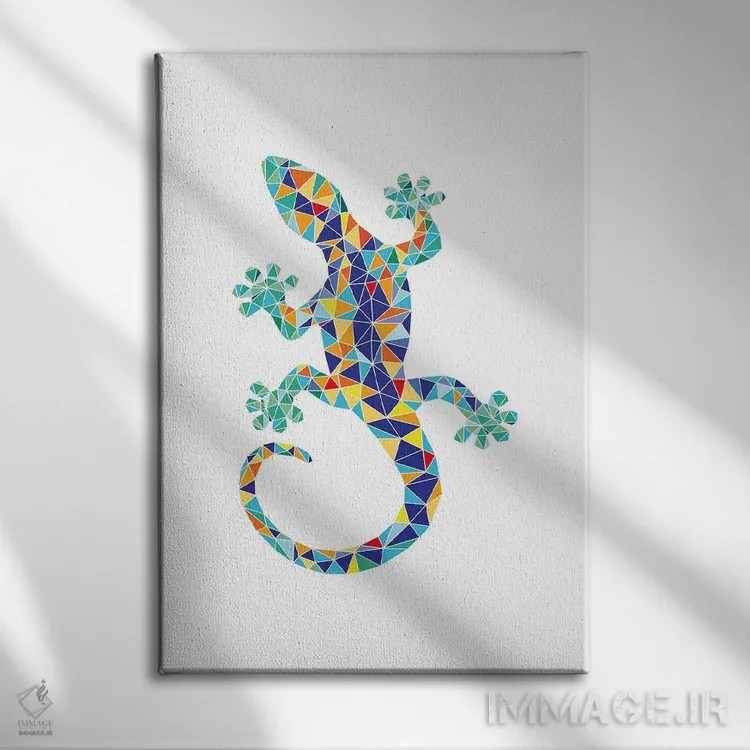 تابلو مینیمال اژدهای موزاییکی گائودی اثر نووو پرینتس - نمای روبهرو روی دیوار