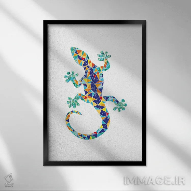 تابلو مینیمال اژدهای موزاییکی گائودی اثر نووو پرینتس - نمای قابدار مشکی