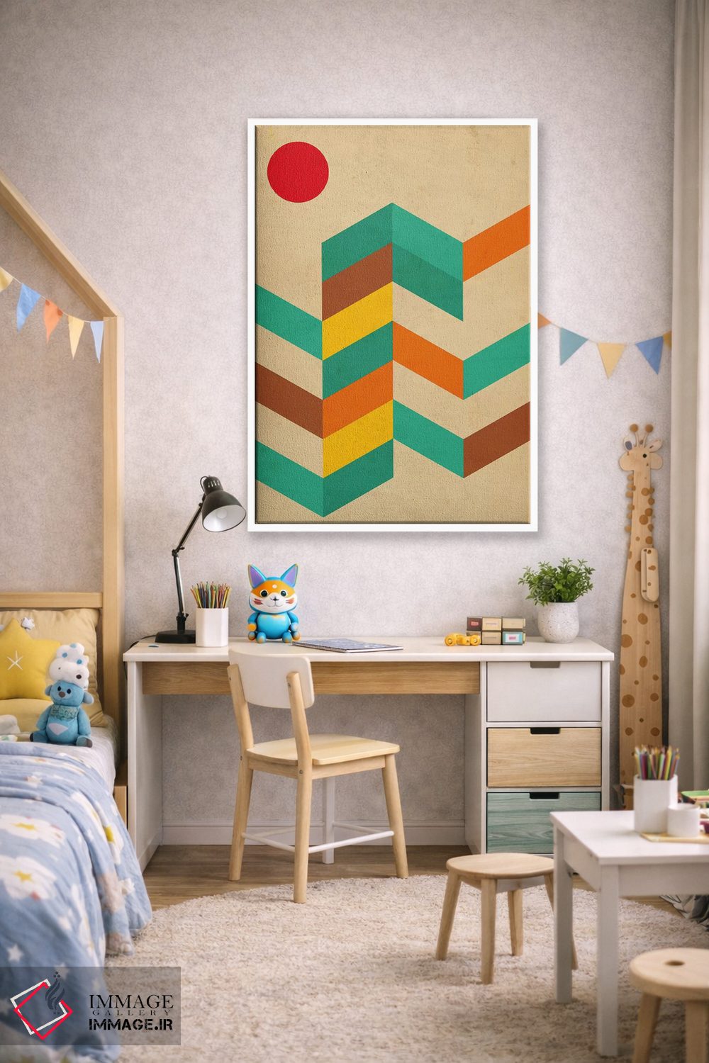 تابلو مینیمال منظره هندسی با خورشید اثر نووو پرینتس - D1W