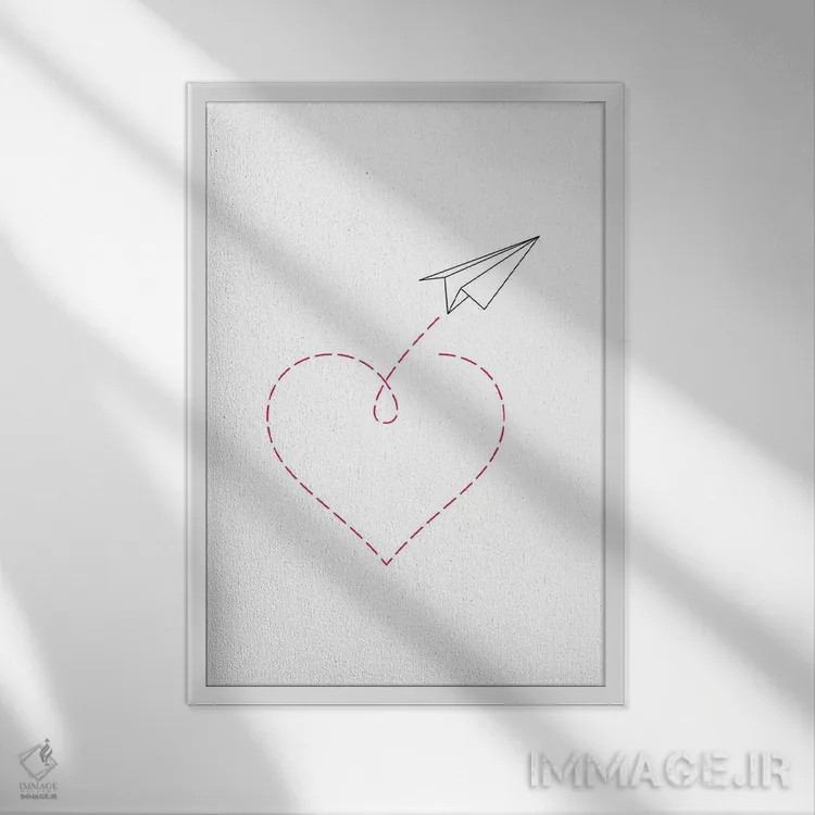 تابلو مینیمال هواپیمای کاغذی و قلب شماره ۲ اثر نووو پرینتس - نمای قابدار سفید