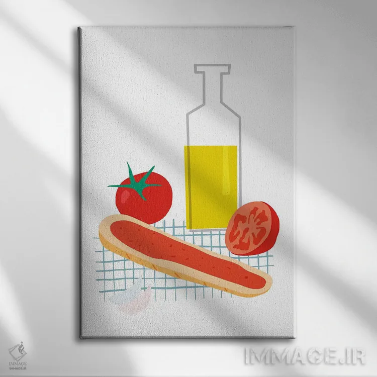 تابلو مینیمال نان اسپانیایی با گوجه فرنگی اثر نووو پرینتس - نمای روبهرو روی دیوار