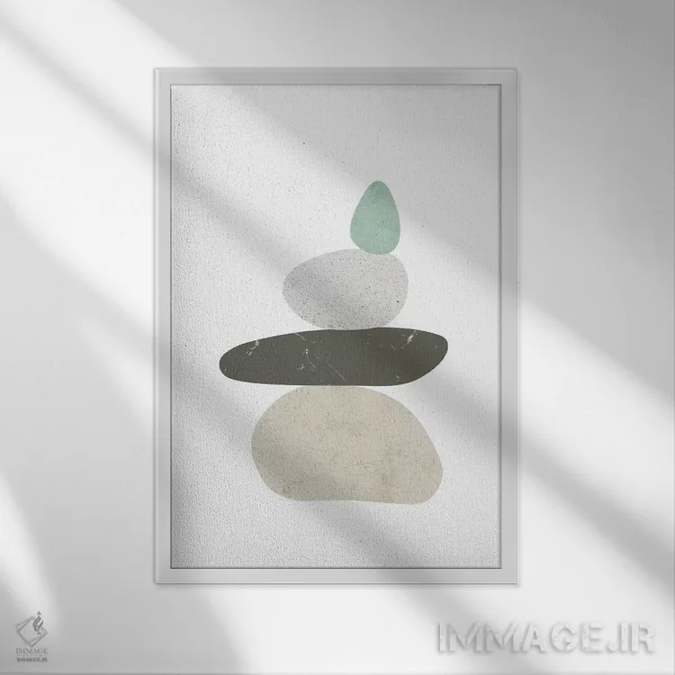 تابلو مینیمال سنگ ریزه ها ۳ اثر نووو پرینتس - نمای قابدار سفید